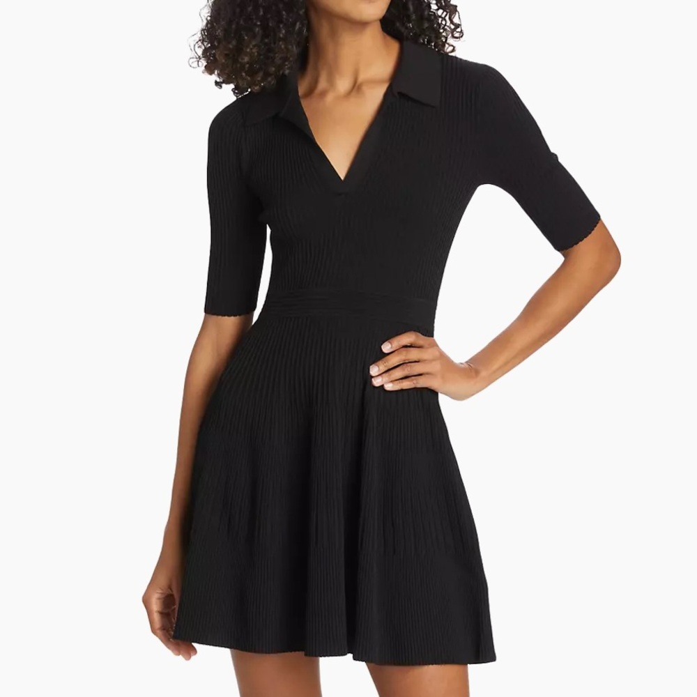 Jonathan Simkhai Black Ribbed Polo-Style Mini Dress